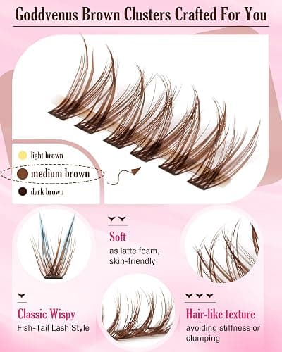 Brown Lash Clusters Natural For Soft Glam 300Pcs Wispy Lashes Cluster Eyelash Cluster Extensions C Curve Individual Lashes DIY Lash Extension Waterproof & Long - Lasting (10-16mm) thumbnail 6