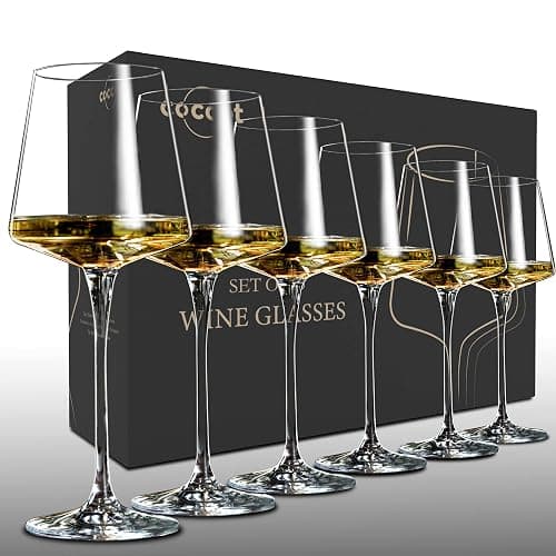 coccot Wine Glasses Set of 6,Crystal White Wine Glasses,Red Wine Glass Set, Wine Glasses Long stem,Clear Lead-Free Premium Blown Glassware (18.5oz,6 pack) - Image 1