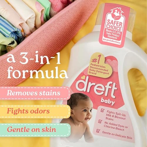Dreft Baby Liquid Laundry Detergent, Gentle on Sensitive Skin Laundry Soap, 42 fl oz, 32 Loads, Pack of 2 (Packaging May Vary) thumbnail 2