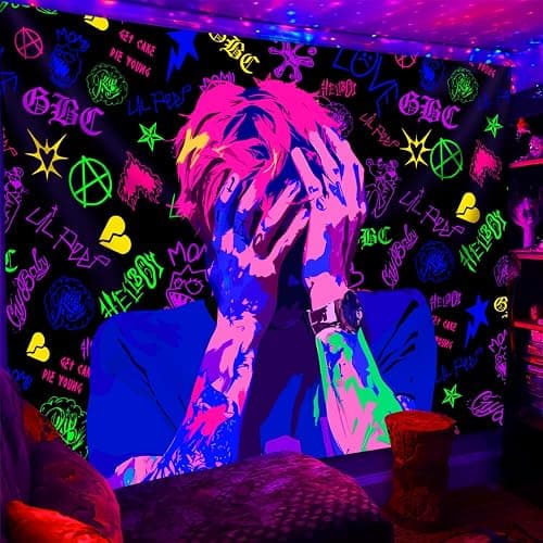 PSYHILAR Lil Peep Tapestry Blacklight, Rapper Black Light Poster for Bedroom, Hip Hop Star Music UV Flag (40 x 30 Inches) thumbnail 3