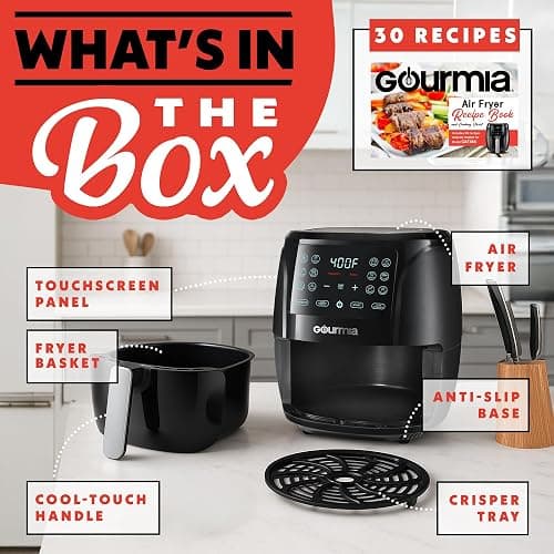 Gourmia Air Fryer - 4 Qt Capacity, FryForce360º, Digital Display with 8 Presets, Roast, Bake, Broil, Dehydrate, Dishwasher Safe Accessories, Compact, Black thumbnail 7