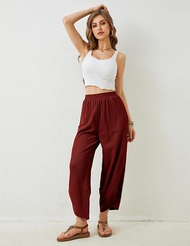 Xiaoxuemeng Womens Baggy Wide Leg Pants Casual Elastic Waisted Palazzo Harem Pants with Pockets thumbnail 7