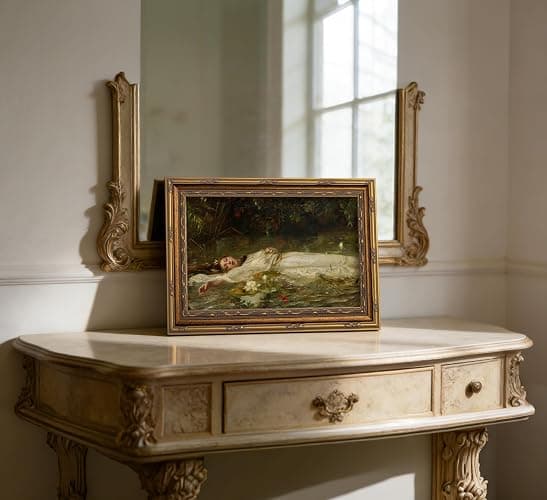 Vintage Gold Framed Ophelia Canvas Wall Art Gothic Dark Academia Pond Lotus Painting Picture Wall Decor Retro Romantic Victorian Antique Woman Poster Print Artwork for Living Room Bedroom Bathroom thumbnail 5