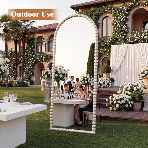 FlyEcho Antique Silver Full Length Mirror 71x28 in, Beaded Standing Mirror | Vintage Arched Large Floor Mirror with Stand Wall Mounted Mirror Decorative for Bedroom Living Room Cloakroom, PU Frame thumbnail 7