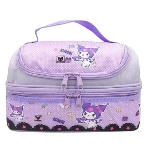 Roffatide Anime Kuromi Lunch Bag for Man Woman Leakproof Lunch Box Double-Deck Large Compartment Lunch Container Tote for Work Travel Purple - Image 1