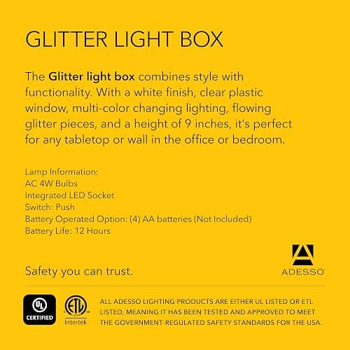 Adesso SL3984-02 Simplee Novelty RGB LED Mood Box for Table or Hanging Mount, Gallery Wall Lighting, Swirling Color Changing Glitter, 8 Feet, White Frame thumbnail 7