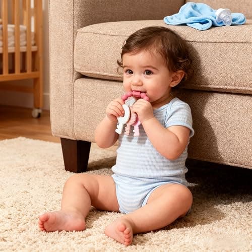 Baby Teething Keys Toys 3 to 12 Months,Infants Toddler Sensory Chew Toys,Teether Toys for Baby Girl-Soft & Raised Texture to Soothe Gums,BPA Free (Pink) thumbnail 2