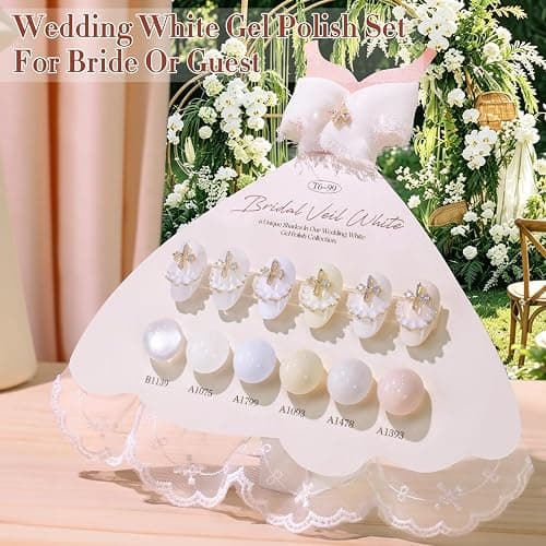 Double Rhythm 6 Pcs 15 ML Gel Polish Set Same Color Same Bottle Soak Off Glitter Gel Polish Kit Nail Art Manicure Salon DIY at Home for Wedding (Pearl White Milky Beige-T6-99) thumbnail 8