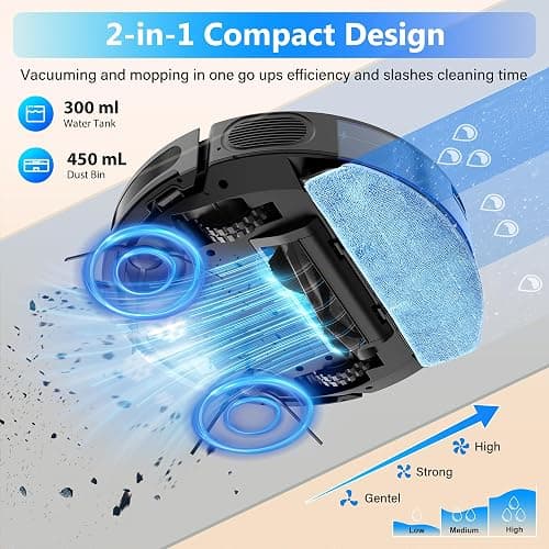 Tikom Robot Vacuum and Mop Combo, 5000Pa Robotic Vacuum Cleaner, 150 Min Max, App & Remote Control, Ideal for Hard Floor, Carpet, Pet Hair, Self-Charge(G8000 Max) thumbnail 3