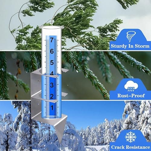Timenued Rain Gauge Outdoor,7" Rain Gauges Outdoors Best Rated with Stainless Steel Rack Holder,Freeze Proof Plastic Large Guage for Yard Garden Fence Lawn Farm thumbnail 7