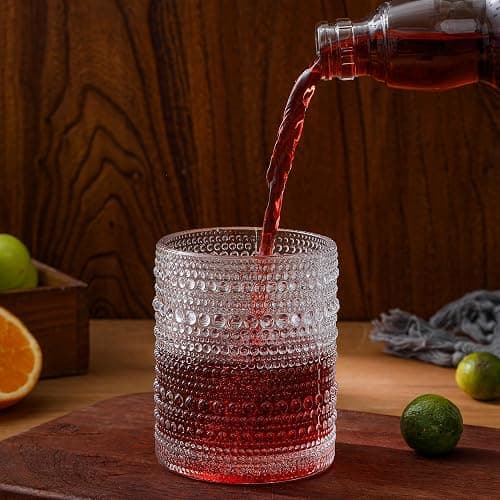 HomeVogue Hobnail Drinking Glasses Set of 6,12 oz Vintage Glassware Set Cocktail Glass Set, Embossed Clear Water Tumbler,for Beer, Whiskey,Juice and Various Mixed Drinks (Clear) - 12oz-clear thumbnail 3