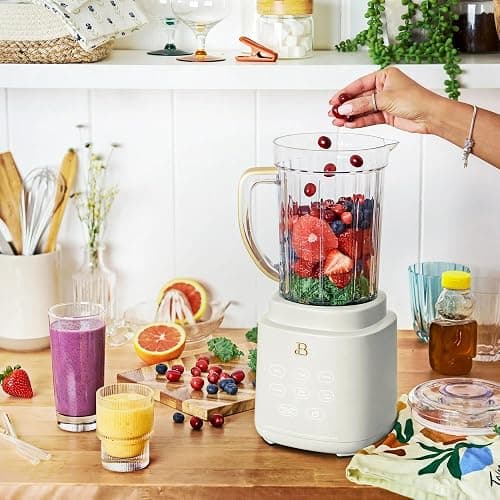 Beautiful PowerExact Blender System with 700W Motor, 50oz Tritan Jar, 20oz Single-Serve Cup, No Drippy Sippy™ Lid, 3 Speeds & 4 Pre-sets by Drew Barrymore (White Icing) thumbnail 2