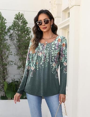 Zeagoo Long Sleeve Shirts for Women Fall Fashion Dressy Casual Blouses Trendy Pleated Tunic Tops for Leggings 2025 thumbnail 4