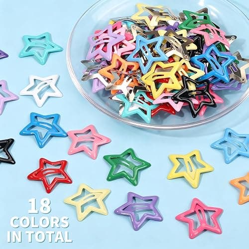 Teenitor 100pcs Star Hair Clips Y2k Hair Clips Hair Barrettes for Girls | 18 Colors Star Hair Clips 1.18" 2000s Hair Accessories Y2K Snap Hair Clips for Women Girls thumbnail 6