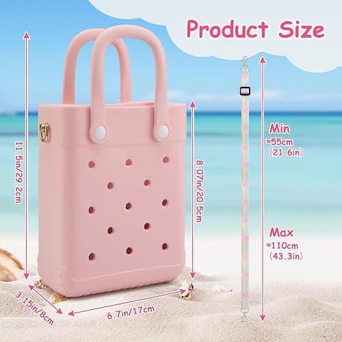 Mini Rubber Tote Bag, with 30Pcs Charms & 1Pcs Adjustable Shoulder Strap | X-Small EVA Beach Tote, Size: 8.07 × 6.7 × 3.15in, Long-Lasting and Not Easy to Fade, Fit for Little Girls and Women thumbnail 3