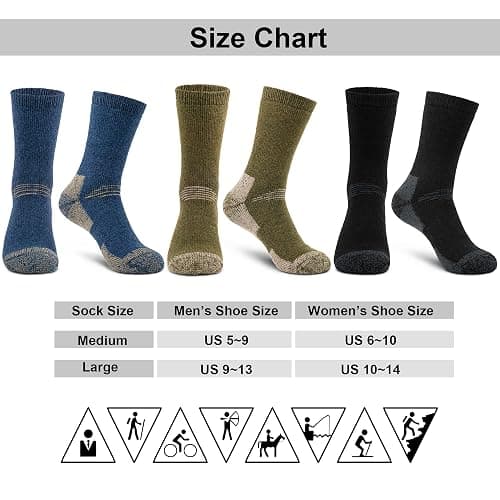 Time May Tell Mens Merino Wool Hiking Cushioning Socks For Outdoor Wool-Socks-For-Mens 3 Pack thumbnail 5