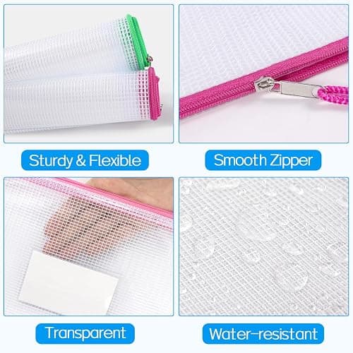 Sooez 20 Pack Mesh Zipper Pouch Bags, A4 Letter Size, Zipper Bags with Label Pocket, Waterproof Pouches for Classroom Organization, Board Game Storage, Document Bag for Teacher School Office Supplies thumbnail 5