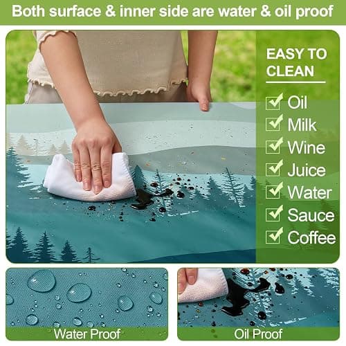 Picnic Table Cover with Bench Covers Camping Essentials Waterproof Windproof Camping Tablecloth with Drawstring Bag, Fitted Rectangle Tables and Seats, 72in, Green Blue thumbnail 3