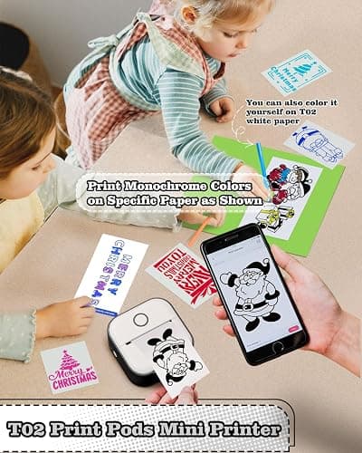Memoking Mini Printer - Sticker Printer T02 Portable Thermal Inkless Sticker Maker Machine, Bluetooth Pocket Labeler for Study Graphics, Anatomical Diagrams, Photos, Receipts, DIY,Gift thumbnail 2