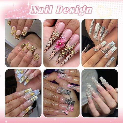 Flatback Nail Pearls Gems and Glue, Small Half Round Silver and Gold Nail Charms Beads and White Beige Pearls for Nails with Pickup Tools, Pearl Nail Charms Rhinestones for Crafting Face Manicure DIY thumbnail 5