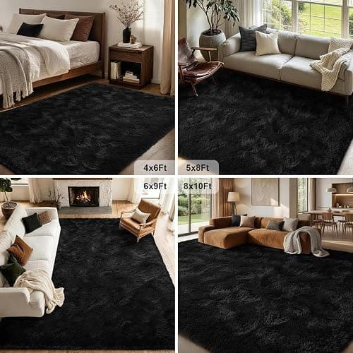FinRèc 6x9 Feet Black Rugs for Bedroom Living Room, Plush Shag Area Rug, Non-Slip Fluffy Furry Rug for Nursery Kids Room Dorm Room Home Decor, Indoor Shaggy Floor Carpet thumbnail 8