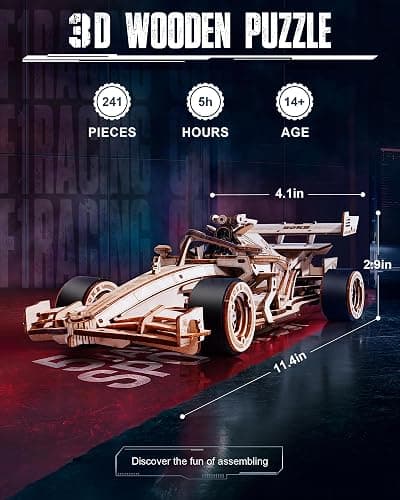 ROKR 3D Wooden Puzzle 1:18 Scale Formula Racing Cars for Adults, 5 Hour Build, Wind up Toys Model Car Kits for Adults to Build, Ideal Gift for Boys and Men thumbnail 3