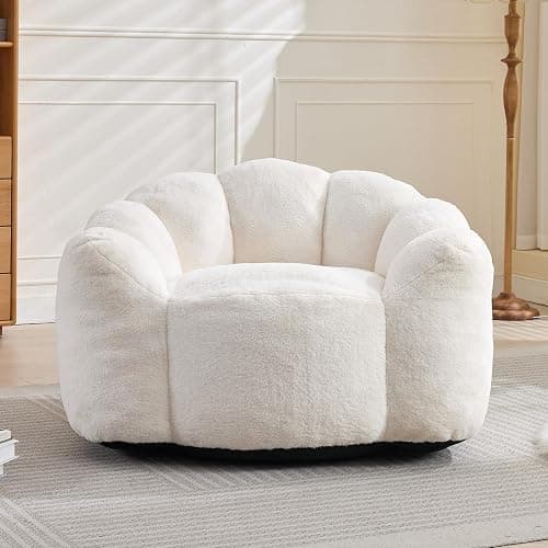 YITAI Large Bean Bag for Adults, Faux Fur Reading Sofa Chair with Petal Backrest,Fluffy Comfy Chair for Bedroom, Living Room, Study, Game 1PC Beige thumbnail 2