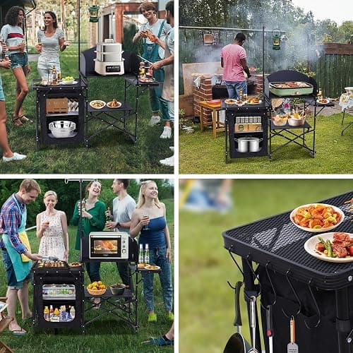 Nice C Camping Kitchen Station, Camping Table, Picnic Table, Portable Grill Table, Folding Cook Table, Upgrade Light Stand and Windshield Station & Organizers, Carry Bag for Beach, Picnic (Black) thumbnail 8