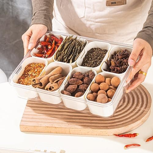Cosnou Divided Serving Tray with Handle, 8 Compartments Snack Box for Candy, Nuts, Cookies, Fruit, Snacks Platters, Party Favor, Wedding, Home Decor(Pack of 2) thumbnail 6