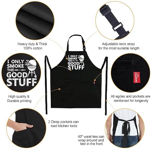 Kaidouma Funny Grill Aprons for Men - I Only Smoke the Good Stuff - Men’s Funny Chef Cooking Grilling BBQ Aprons with 2 Pockets - Dad Gifts for Fathers Day Birthday Christmas thumbnail 4