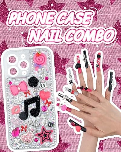 DoDoBeads 1050 Pcs Junk Phone Case Charms Kit, Charms for Customizing Cases, Kawaii Bow, Letter Beads, Nail Accessories, Flatback Pearls, Rhinestones, Cute Aesthetic Decor for Personalization thumbnail 7