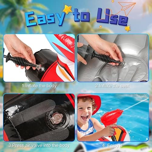 Pool Float Kids Inflatable Airplane Pool Floats Boat with Squirt Gun and Handle Toddler Pool Floaties Inflatable Ride-on Pool Toys Summer Outdoor Water Pool Games Beach Toys for Kids Ages 3-6 thumbnail 6