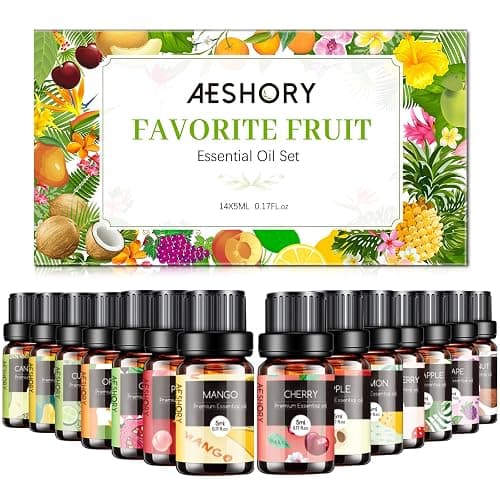 Fruity Essential Oils Set - TOP 14 Fragrance Oil for Diffusers, Candle Making Includes Strawberry, Apple, Pineapple, Cucumber Melon, Cherry, Mango, Lemon, and Orange Scented Aromatherapy Oils (5ml) - Image 1