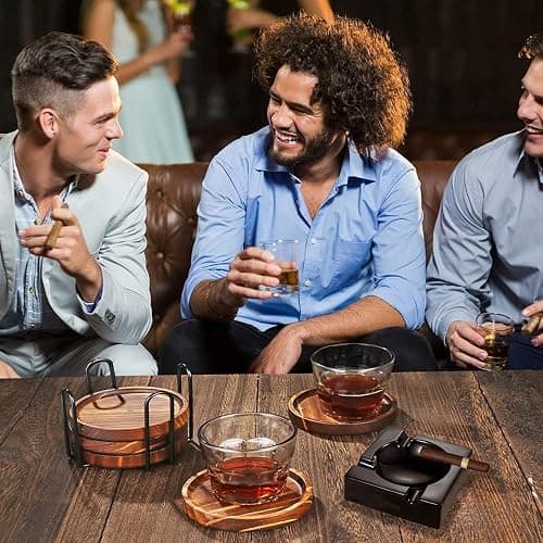 6Pcs Wooden Coasters for Drink-Acacia Wood Drink Coasters Set with Holder | Coffee Table Coasters for Drinks,Modern Cup Coaster for Kitchen Accessories Cute Beer Bar Decorative Rustic Outdoor Coasters thumbnail 4