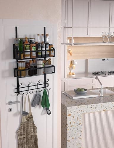 Couwilson Over The Door Hooks Organizer Storage - Over The Door Hanger for Coat Rack, Storage with 12 Hook & 2 Mesh Baskets, for Bathroom,Bedroom,Kitchen,Office (2Tier Basket with 12 Hooks) thumbnail 6