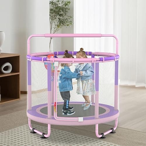 LANGXUN 60" Trampoline for Kids, 5ft Toddler Mini 6-in-1 Trampoline Indoor Outdoor with Swing, Basketball Hoop, Dart Board, Gymnastics Bar, Rings, Christmas Toys Birthday Gifts for Girls Boys Age 1-8 thumbnail 6