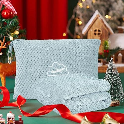 BEDELITE Travel Blanket with Bag, Ultra-Soft Jacquard Fleece Blanket with Luggage Sleeve & Backpack Clip, Airplane Blanket Travel Essentials, Blue thumbnail 9