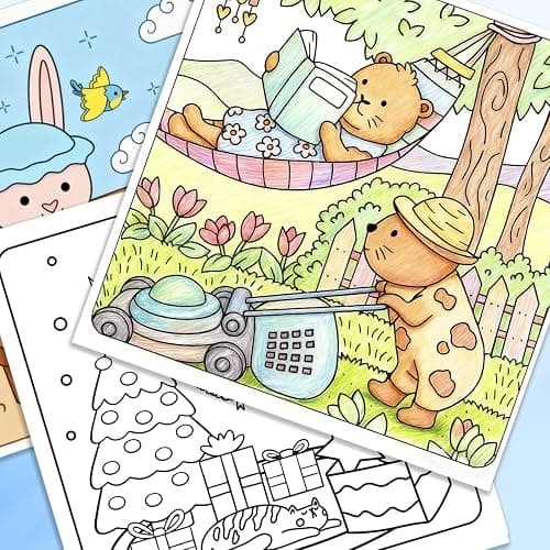 Coloring Book Set for Adults and Teens,3 PacK Easy and Simple Designs Coloring Set,Stress Relief Gifts with 36 Colors Markers &12 Pcs Glitter Markers &12 pcs Colored Pencils for adults Relaxation thumbnail 6