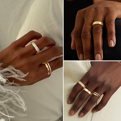 THUNARAZ 18K Gold Plated Dainty Stacked Rings Women Elegant Stackable Ring Sets for Women Gold Cubic Zirconia Thumb Rings Gold Silver Non Tarnish Wedding Bands Promise Stacking Ring Jewelry thumbnail 3