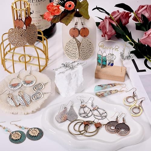16 Pairs Earrings for Women Trendy, Funtopia Boho Dangle Earrings for Women, Vintage Statement Sunflower Round Geometric Earrings Wooden Leather Earrings thumbnail 2