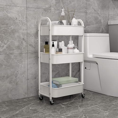 MAX Houser 3-Tier Rolling Utility Cart with Caster Wheels,Easy Assembly, for Kitchen, Bathroom (White) thumbnail 8
