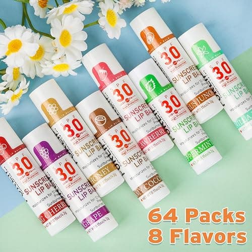 SPF 30 Sunscreen Lip Balm, Bulk Travel Size-64 Pack, Hydrating with Vitamin E & Coconut Oil- 8 Flavors thumbnail 5
