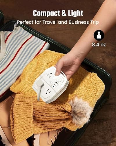 20W Travel Power Strip SUPERDANNY 3-Foot Wrap Up Extension Cord with 3 Outlets and 3 Fast Charging USBs, No Surge Protector Cruise Approved Portable Mini Travel Charger for Home Office Hotel, White thumbnail 5