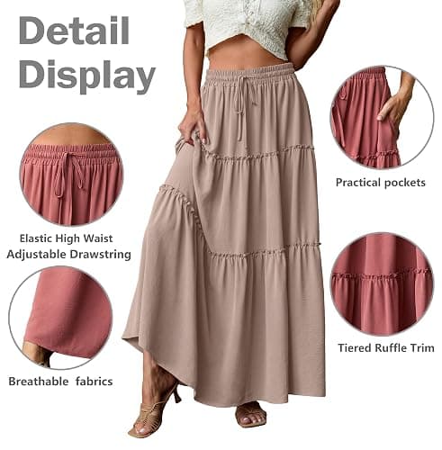 Lepunuo Womens Casual Boho High Waisted Flowy Maxi Skirts Trendy Floral Cute Long Skirts with Pockets thumbnail 3