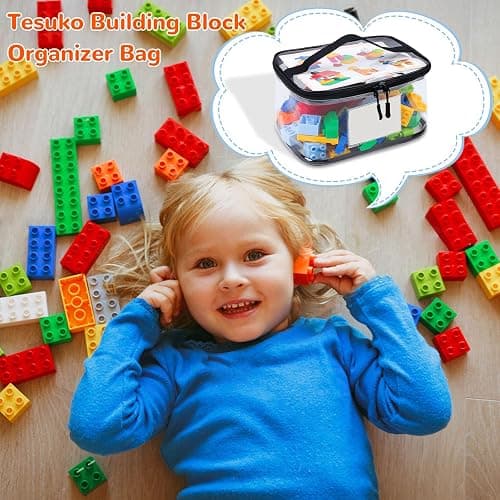 Tesuko 6 Pack Clear Toy Storage Bag with Name Tag& Manual Pocket, Waterproof Transparent PVC Toy Organizer Case for Lego Bricks, Board Games, Building Blocks, Puzzles (Large Capacity, Black) thumbnail 2