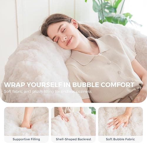 MAXYOYO Giant Bean Bag Chair for Adults, Stuffed Shell-Shaped Large Bean Bag Couch, Cozy Living Room Chair with Filler, Floor Sofa Lazy Sofa for Bedroom Living Room, Beige thumbnail 7
