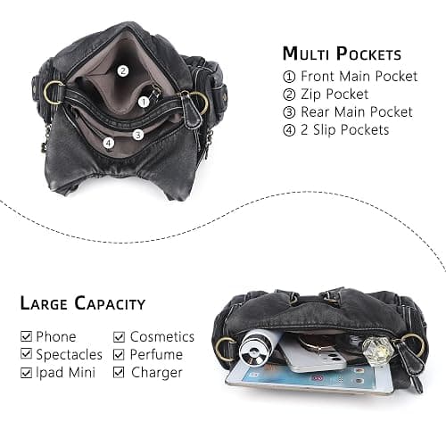 Angel Kiss Purses for Women Small Hobo Shoulder Bags Vagen Leather Multi-Pocket Tote Bag with Zipper thumbnail 4