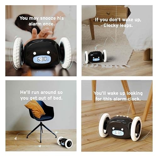 CLOCKY Extra Loud Alarm Clock for Heavy Sleepers on Wheels Rolls Runs Away Vibrating, Easy to Set Super Smart Snooze Digital Bed Shaker Alarm Clock Funny Gift for Adults Kids Teens Bedrooms (Black) thumbnail 9