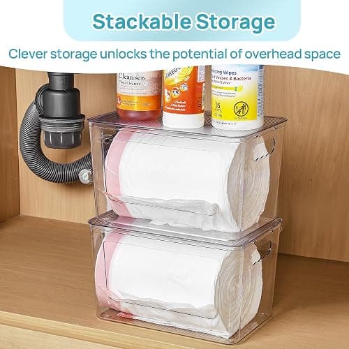 Vtopmart 2 Pack Trash Bag Holder, Stackable Garbage Bag Dispenser for 13/30/33 Gallon Bags, Clear Organizer Bins for Under Kitchen Sink, Laundry Room Organization and Storage thumbnail 5