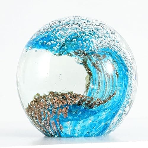 crystal ball ornament, home decor, glass paperweight ball, office decor, a gift for ocean lovers – perfect for gifting to wife, husband, children, mom, friends and besties. (Gold-crystal ball)